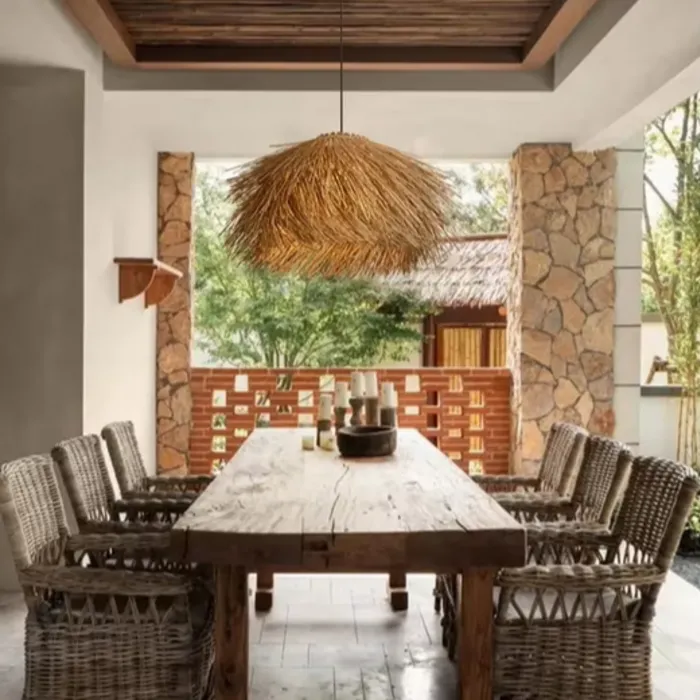 Rotan hanglamp handgemaakt beige 1 x E27 40cm Ø (1 stuk)