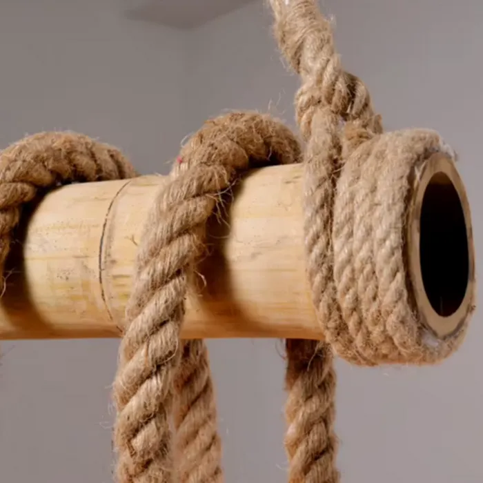 Hanglamp met touw en hout 4xE27 of 5xE27