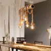 Hanglamp met touw en hout 4xE27 of 5xE27