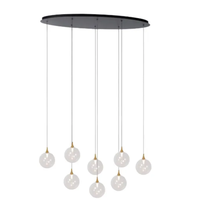 Hanglamp 8 glazen bollen design 8x3,9W amber of transparant