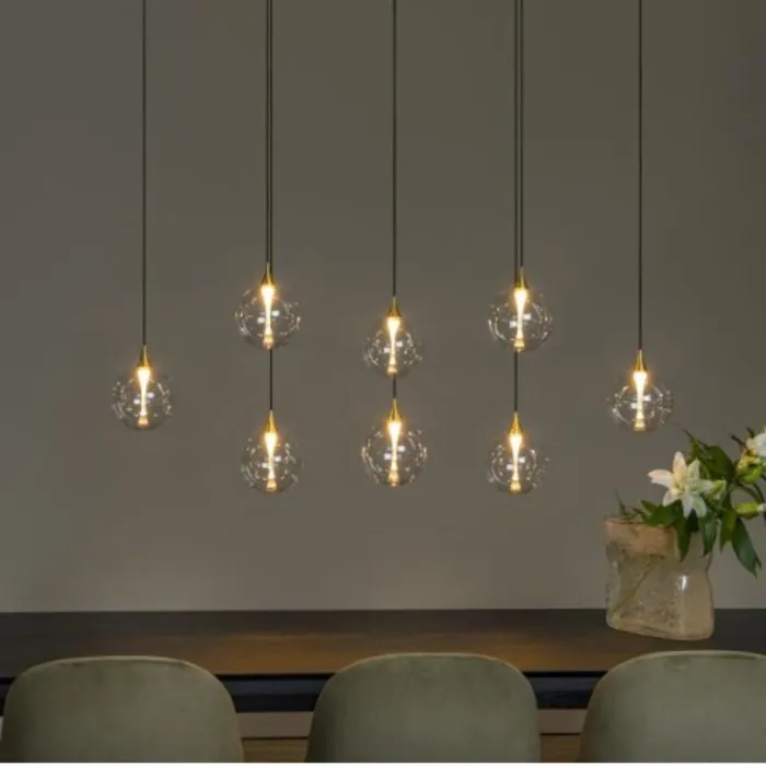 Hanglamp 8 glazen bollen design 8x3,9W amber of transparant