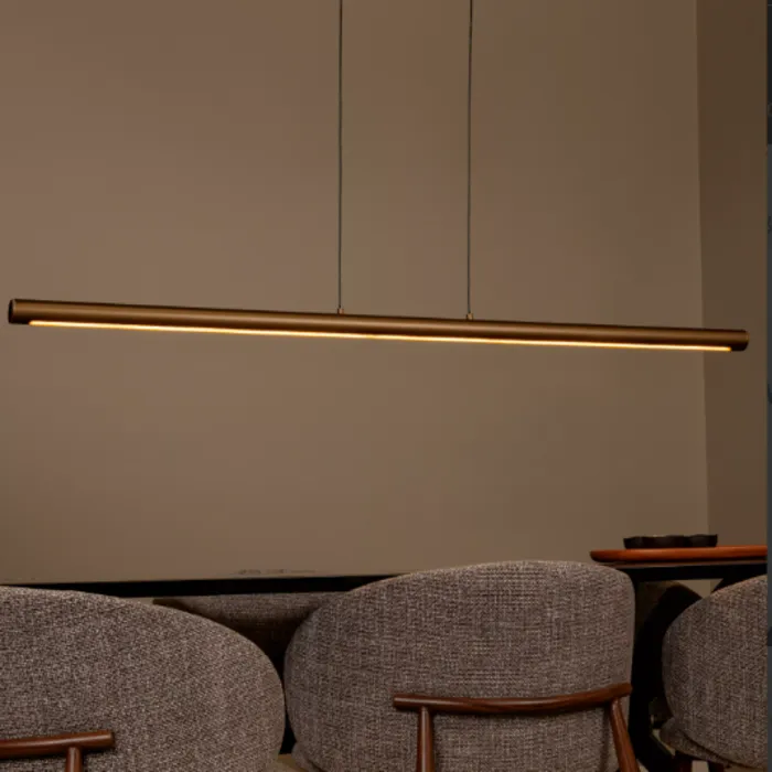 Hanglamp buis smal brons voor boven de eettafel of bureau 33W 140cm