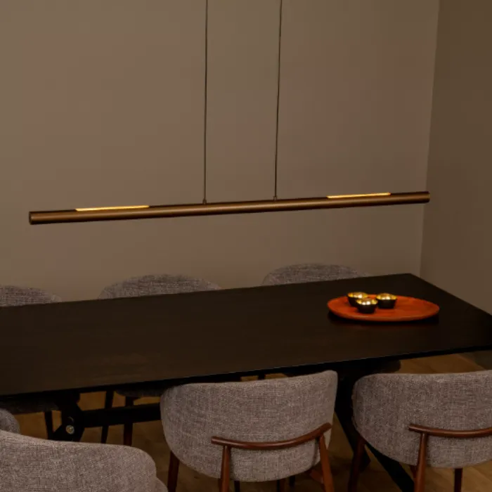 Hanglamp buis smal brons voor boven de eettafel of bureau 33W 140cm