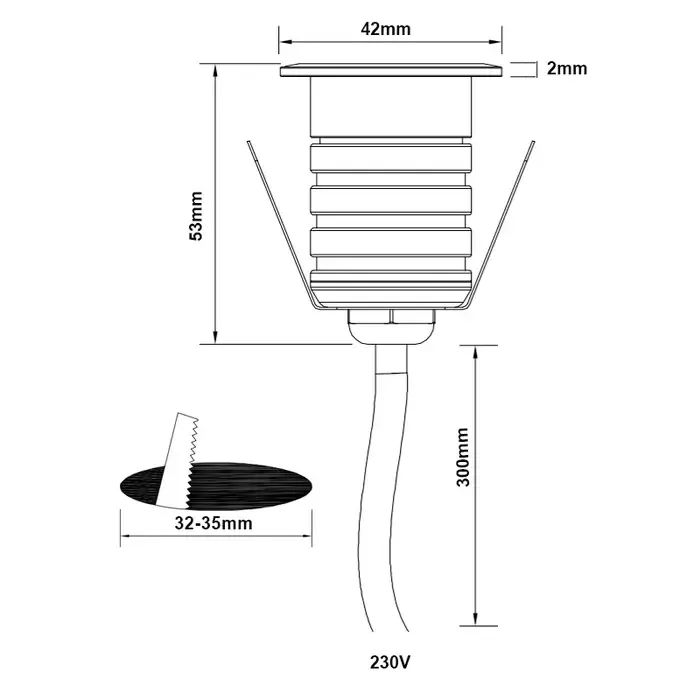 12 volt LED inbouwspot 3W IP67 grijs badkamer of buiten zaagmaat 32mm