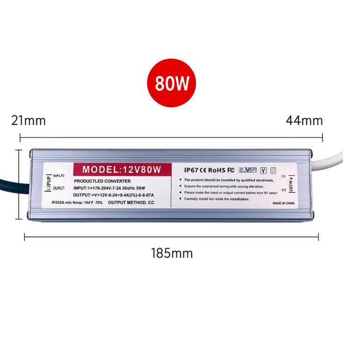 LED driver IP67 80W input 220V, output 12V