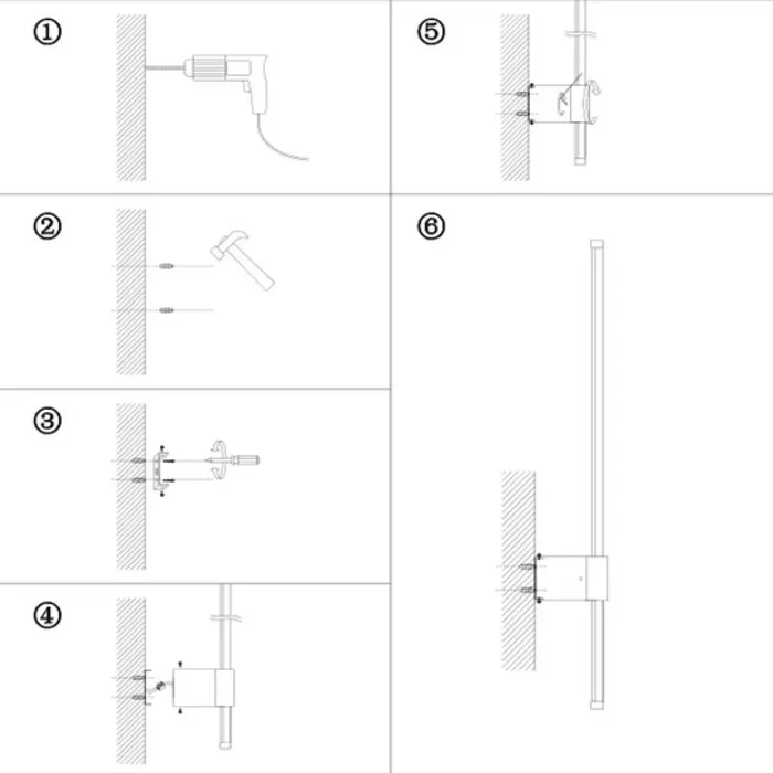Wandlamp staaf zwart 40, 60, 80, 100 of 120cm