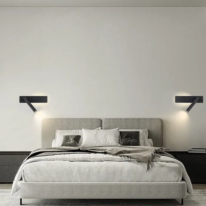 Leeslamp wand 3W + 6W rondom hotel rechthoekig wit of zwart