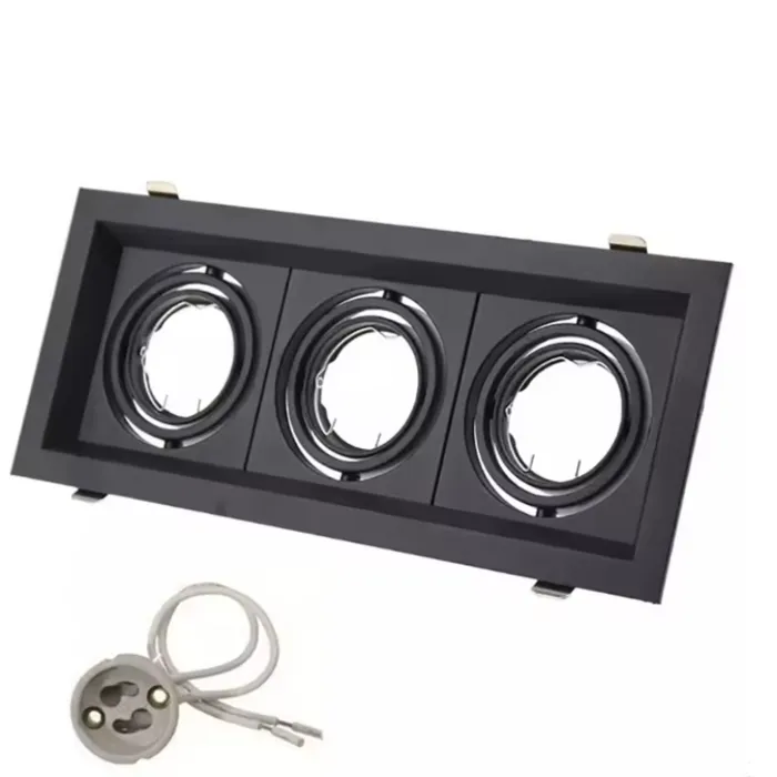Inbouwspot rechthoek 3xGU10 zwart zaagmaat 270x110mm