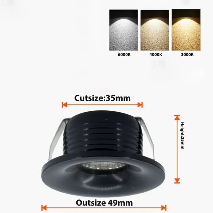 Mini LED inbouw 3W goud of wit ondiep dimbaar