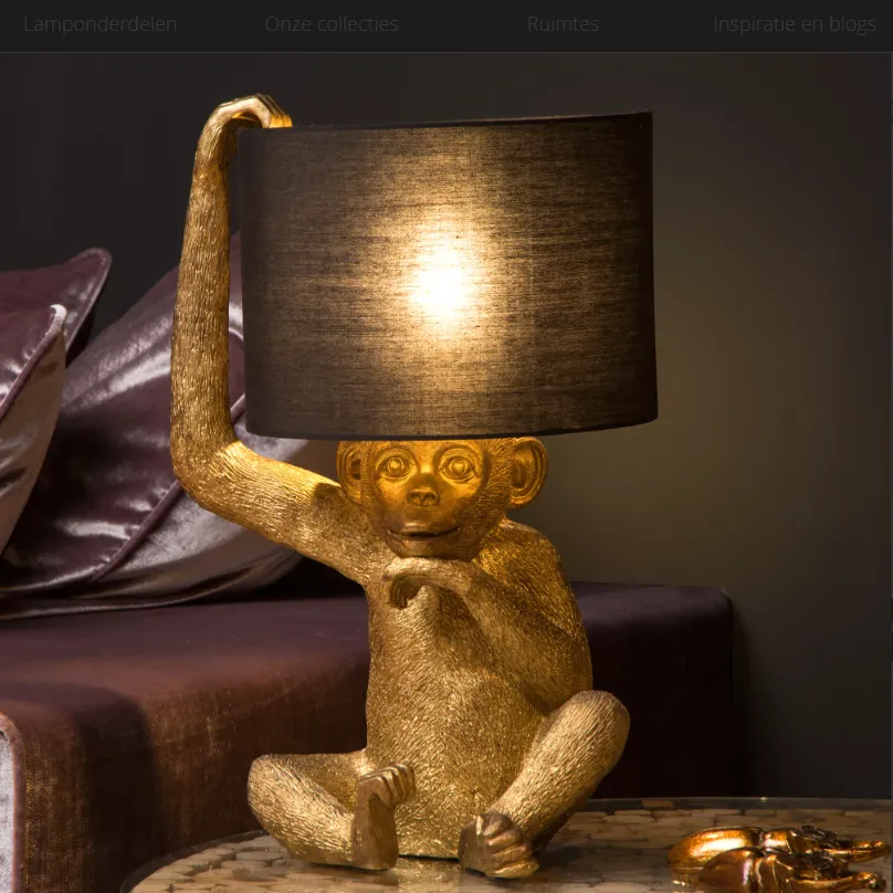 Tafellamp aap goud zwart E14 45 cm H lampenkap