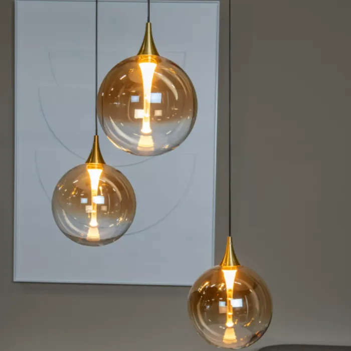 Hanglamp 3 glazen bollen amber 3x4,3W dimbaar Ø 36 cm