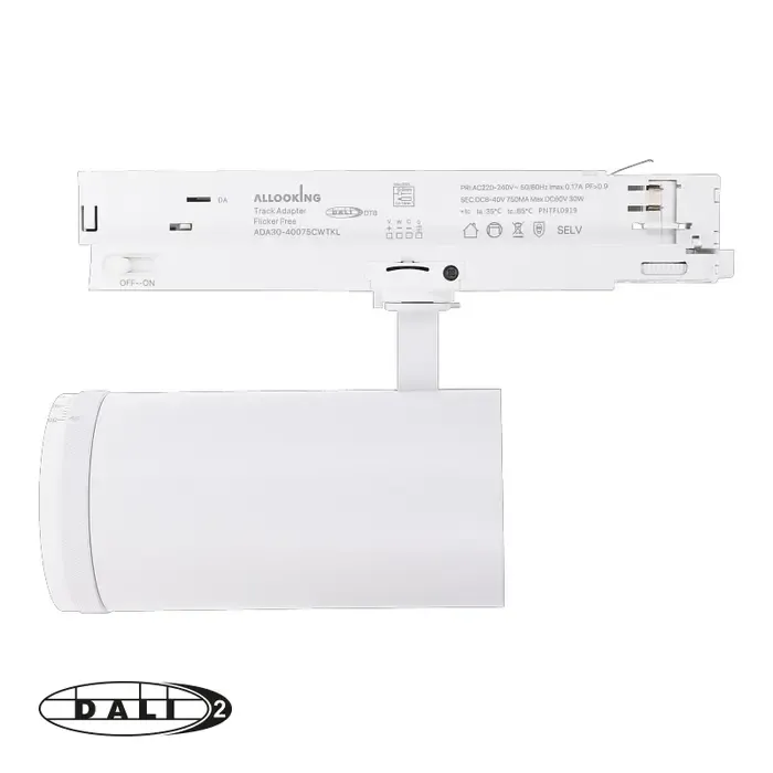 Rail LED spot 3 fase Dali dimbaar 30W CCT 15-55° wit of zwart