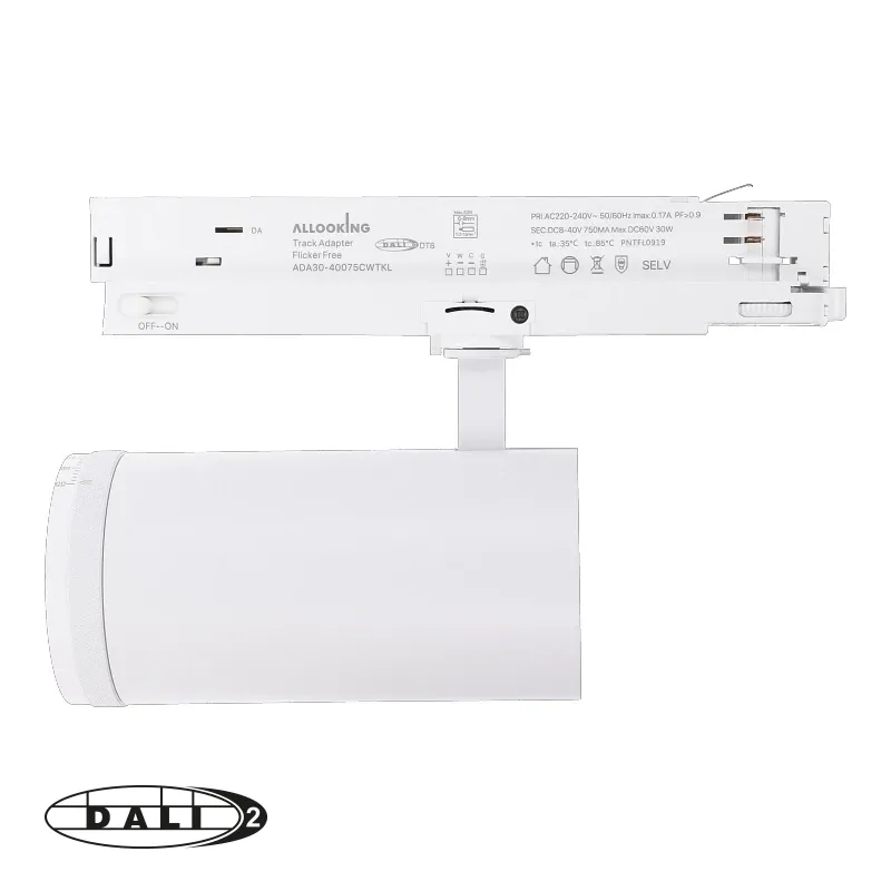 Rail LED spot 3 fase Dali dimbaar 30W CCT 15-55° wit of zwart