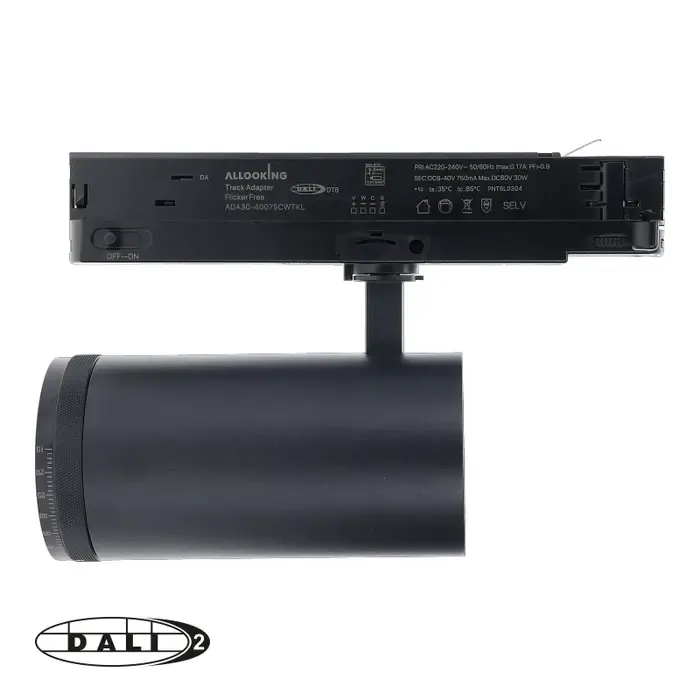 Rail LED spot 3 fase Dali dimbaar 30W CCT 15-55° wit of zwart