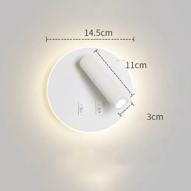 Wand leeslamp rond wit of zwart 3W + 8W rondom