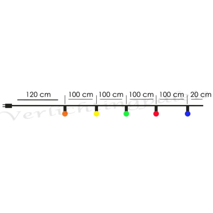 Witte prikkabel 20 meter met 20 gekleurde LED lampen in 5 kleuren mix