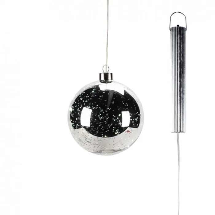 Zilveren Glazen LED BOL - 12 cm "Lucy"