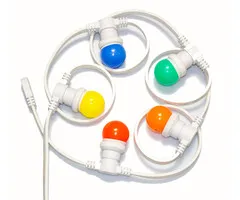 Witte prikkabel 10 meter met 10 gekleurde LED lampen in 5 kleuren mix
