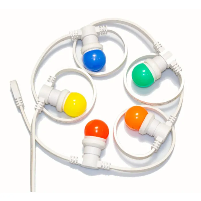 Witte prikkabel 20 meter met 20 gekleurde LED lampen in 5 kleuren mix