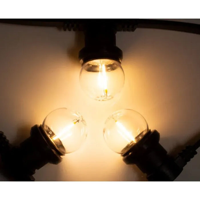 Amlux 5 meter prikkabel met warm  witte filament LED kogellampen