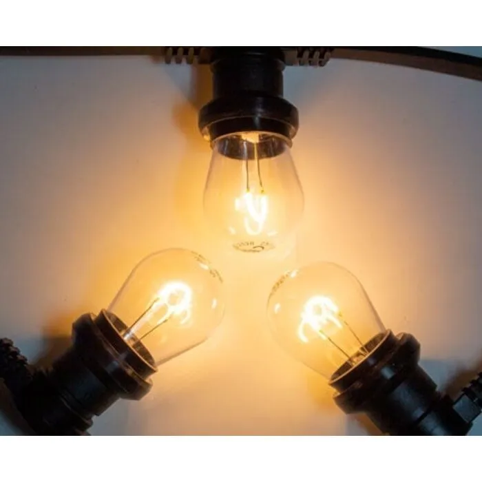 Amlux Koppelbare zwarte prikkabel 15 meter met 15 warm  witte gebogen filament LED kogellampen