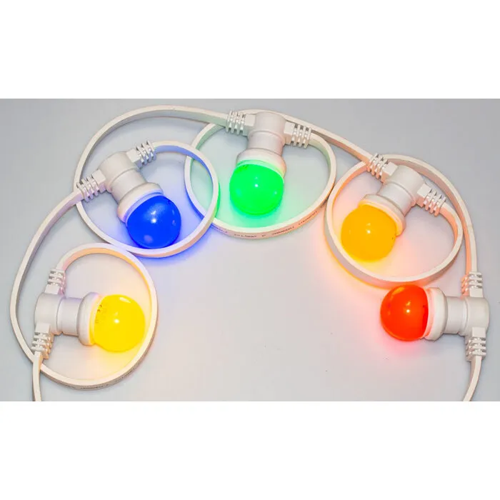 Witte prikkabel 10 meter met 10 gekleurde LED lampen in 5 kleuren mix