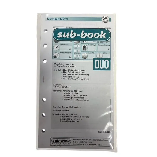 Q-Dive Sub-base Sub-book Divelogs Hervulling