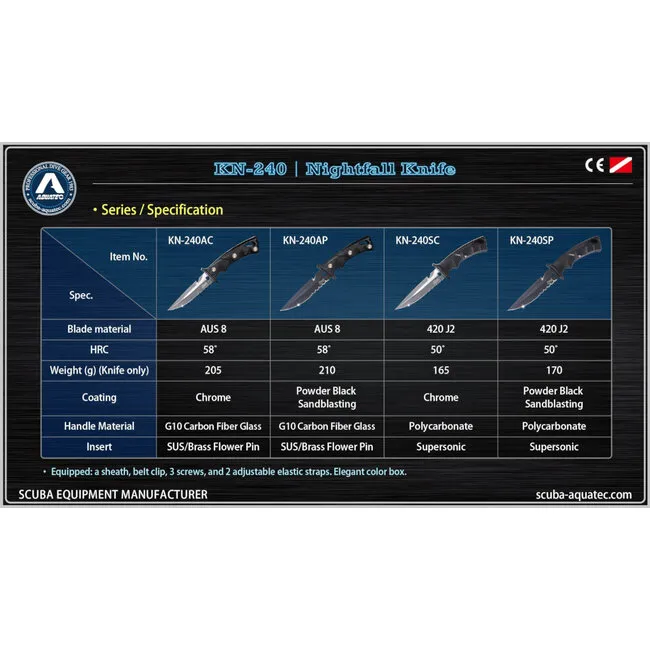 Aquatec Cuchillo de Buceo Nightfall KN-240AP
