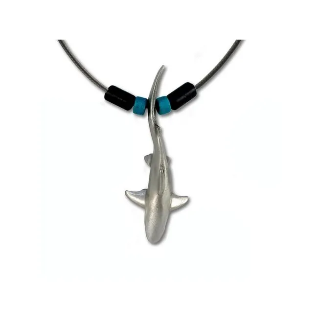 Big Blue by Roland St John Pewter Pendants – Reef Shark on black cord