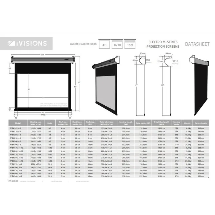 iVisions Electro M-Series projectieschermen (meerdere maten)