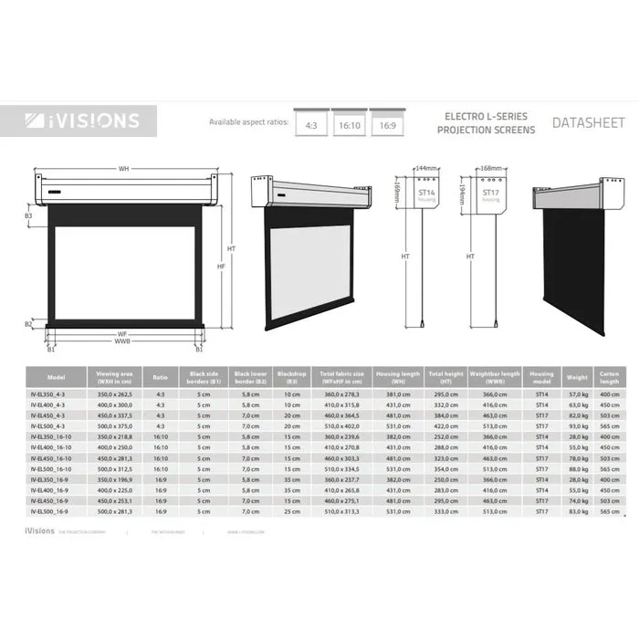 iVisions iVisions Electro L-series Projectieschermen (meerdere maten)