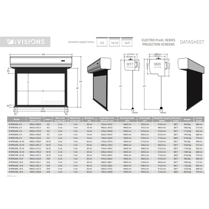 iVisions Electro ProXL Series projectieschermen (meerdere maten)