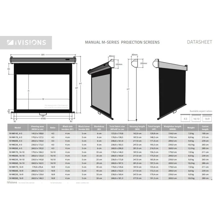 iVisions iVisions Manual M-Series  , 170cm x 96cm (16:9) Tweedekans – Nieuwstaat