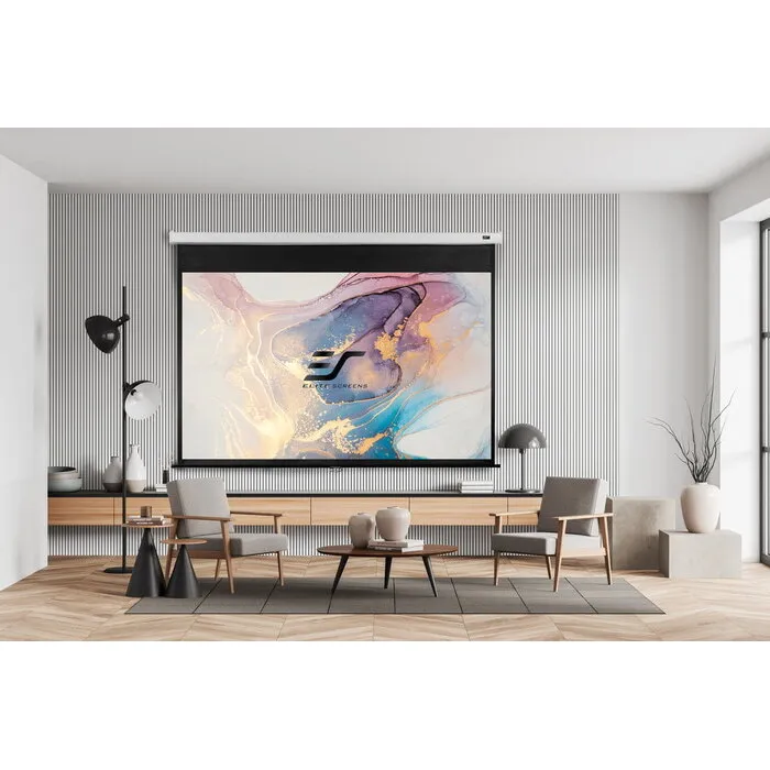 Elite Screens Elite Screens Handmatig Projectiescherm 84 inch 16:9 (186 x 105 cm / Black drop 75 cm) – MaxWhite Doek, Pull-Down Beamerscherm met Witte Behuizing voor Normal Throw Projectoren (Model M84XWH-E30)
