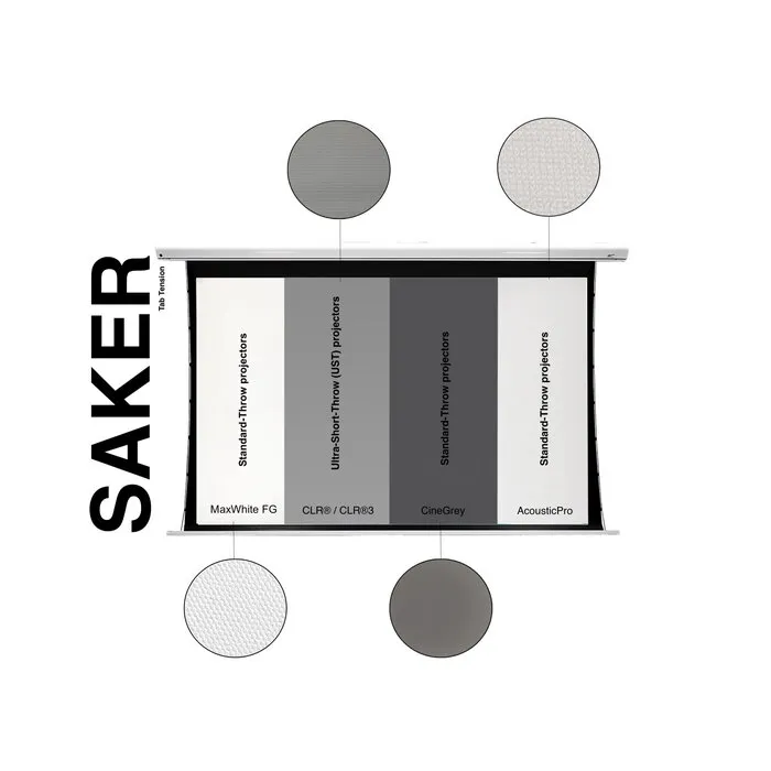 Elite Screens Elite Screens Saker Tab-Tension 135 inch Elektrisch Projectiescherm 16:9 (299 x 168 cm / Black drop 60 cm) – MaxWhite® Fiberglass Doek, Tab-Tension Beamerscherm met Witte Behuizing voor Normal & Long Throw Projectoren (Model SKT135XHW2-E24)