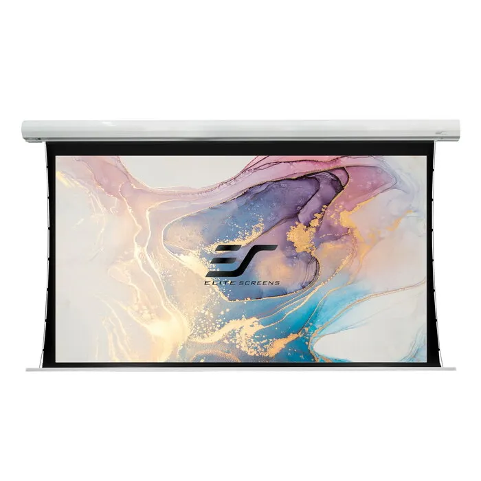 Elite Screens Elite Screens Saker Tab-Tension 120 inch Elektrisch Projectiescherm 16:9 (266 x 149 cm / Black drop 25 cm) – MaxWhite® Fiberglass Doek, Tab-Tension Beamerscherm met Witte Behuizing voor Normal & Long Throw Projectoren (Model SKT120XHW-E10)