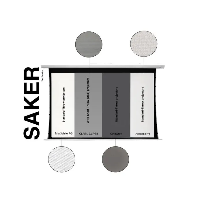 Elite Screens Elite Screens Saker Tab-Tension 150 inch Elektrisch Projectiescherm 16:9 (332 x 187 cm / Black drop 15 cm) – MaxWhite® Fiberglass Doek, Tab-Tension Beamerscherm met Witte Behuizing voor Normal & Long Throw Projectoren (Model SKT150XHW2-E6)