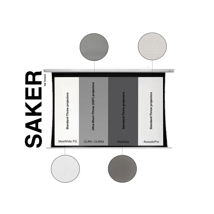 Elite Screens Elite Screens Saker Tab-Tension 150 inch Elektrisch Projectiescherm 16:9 (332 x 187 cm / Black drop 15 cm) – MaxWhite® Fiberglass Doek, Tab-Tension Beamerscherm met Zwarte Behuizing voor Normal & Long Throw Projectoren (Model SKT150UHW2-E6)