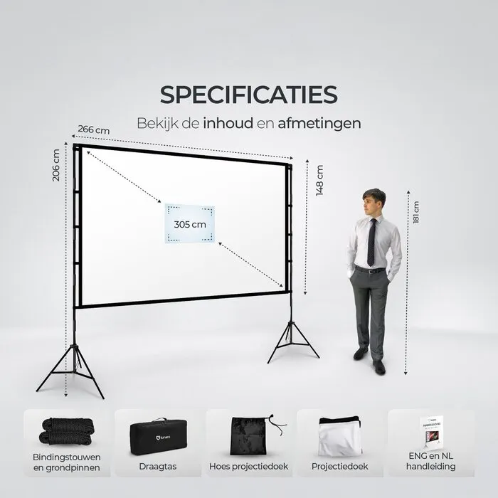 Lunaro Lunaro Projectiescherm - 120 inch - 266x149cm - Statief