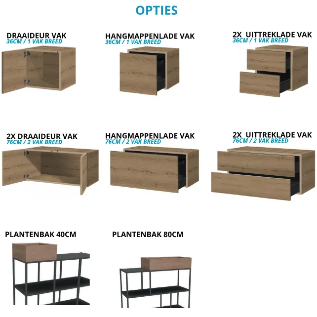 Vakkenkast Modu 10 vaks - 204x80cm
