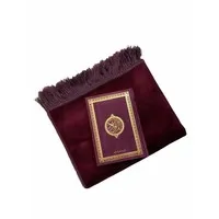 Fluwelen Gebedskleed Aardbei Bordeaux met Suede Koran