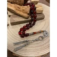 Barnsteen Kehribar Tesbih Rood Ayyildiz Arpa Kesim