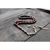 Barnsteen Kehribar Tesbih Donkerrood Blokjes