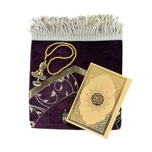 Ramadan Geschenkset Paars – Gebedskleed, Koran & Parel Tasbih