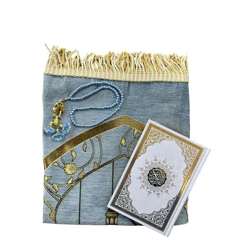 Ramadan Geschenkset Babyblauw – Gebedskleed, Koran & Parel Tasbih