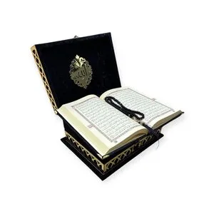 Ayasofya Fluwelen Geschenkset Zwart – Gebedskleed, Koran & Tasbih