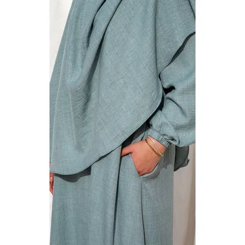 La3baya Essentials Puff Sleeve Abaya + Hijab Set – Fairuz Turquoise