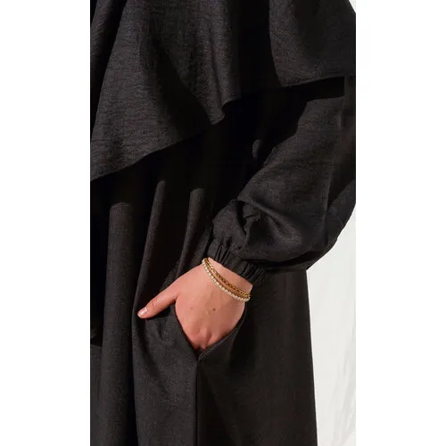 La3baya Essentials Puff Sleeve Abaya + Hijab Set – Black