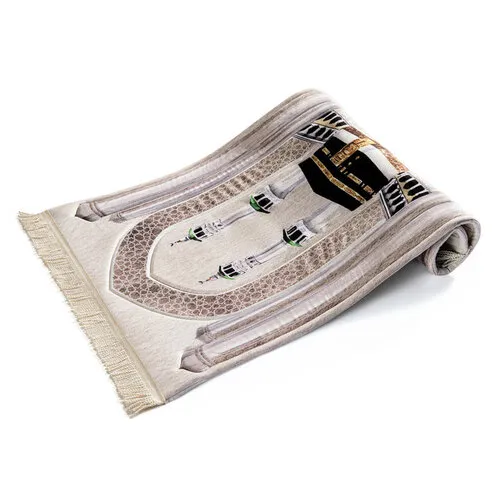 Urban Rug UK Premium Padded Gebedskleed met Masjid al-Haram Ontwerp – Velvet & Dikke Vulling – Urban Rugs UK