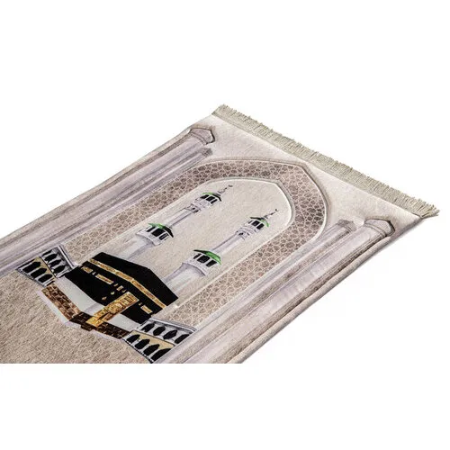 Urban Rug UK Premium Padded Gebedskleed met Masjid al-Haram Ontwerp – Velvet & Dikke Vulling – Urban Rugs UK